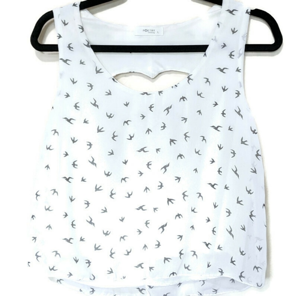 4/25 Poetry Crop Top with Bird Print sz L Juniors